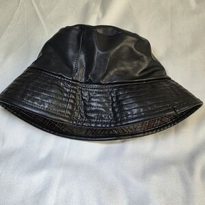 Steve Madden Reversible Black Faux Leather & Plaid Bucket Hat